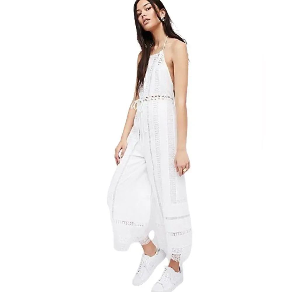 Free People Sydney Sky White Halter Jumpsuit Sz XS